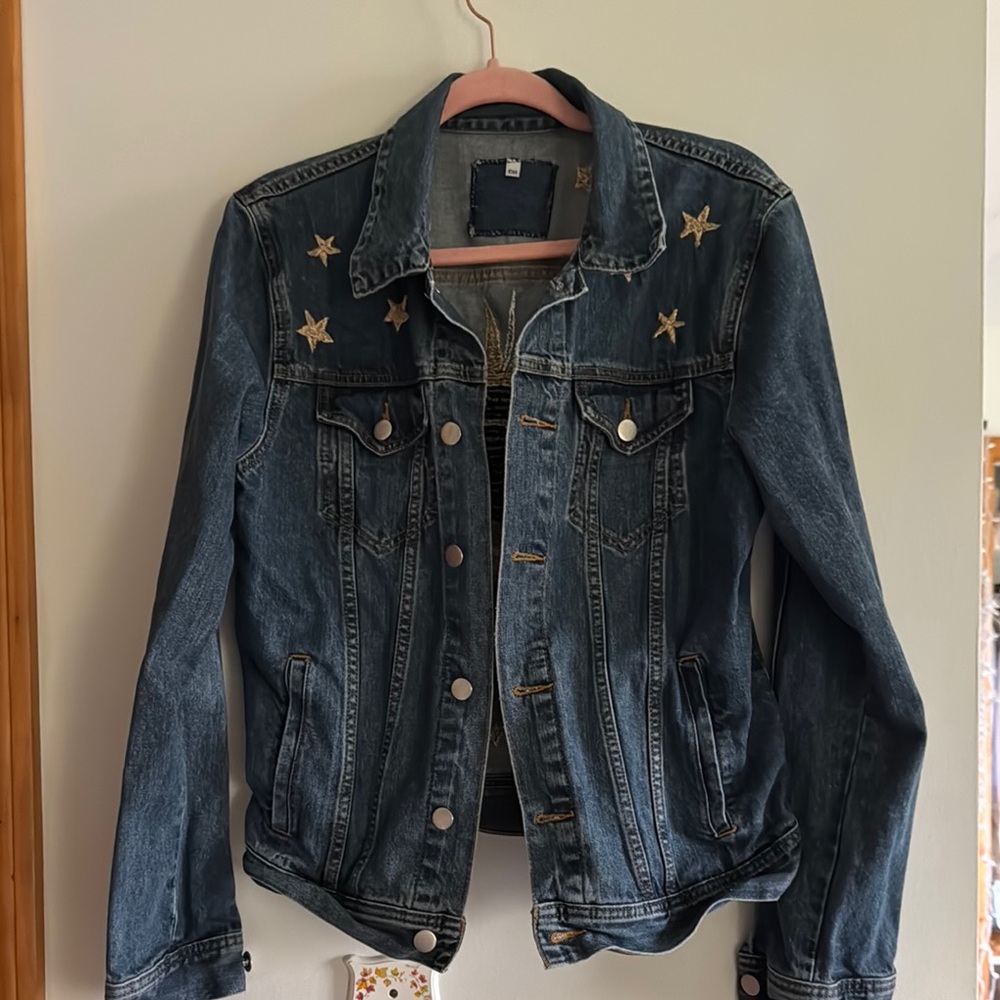 Embroidered Evil Eye Denim Jacket - Picture 2 of 6
